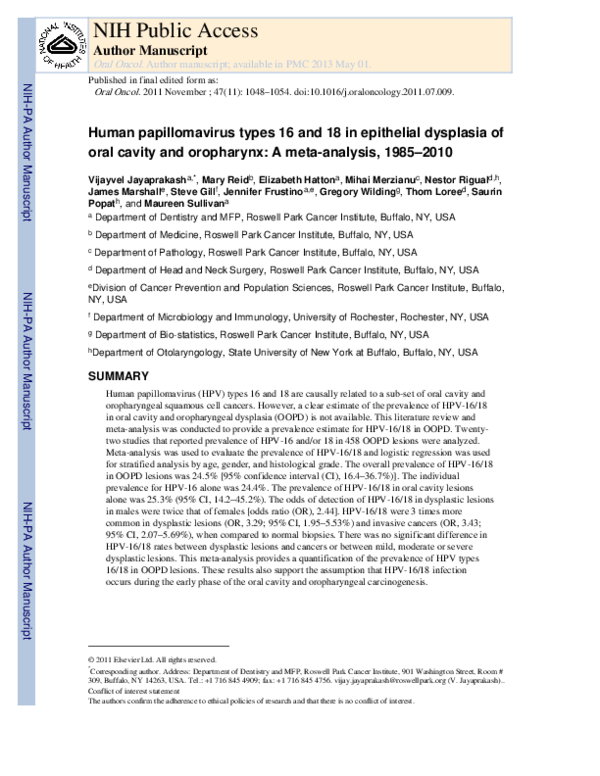 (PDF) Human papillomavirus types 16 and 18 in epithelial dysplasia of ...
