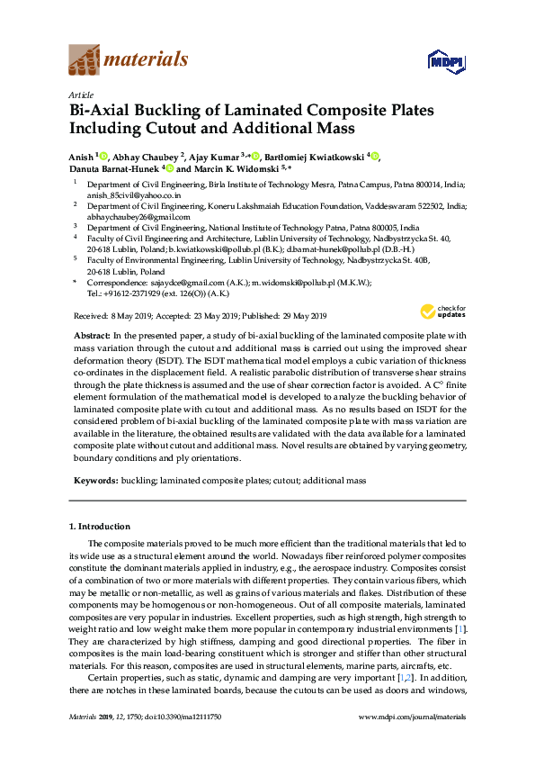 (PDF) Bi-Axial Buckling of Laminated Composite Plates Including Cutout ...