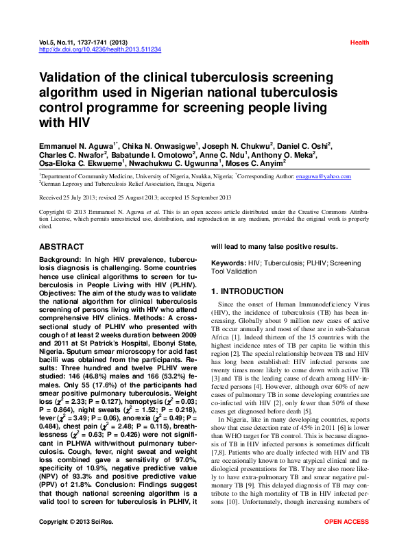 (PDF) Validation of the clinical tuberculosis screening algorithm used ...