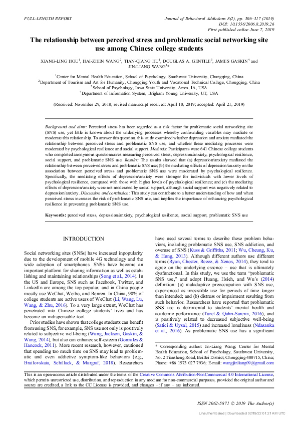(PDF) The relationship between perceived stress and problematic social ...