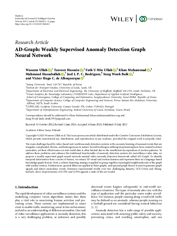 (PDF) AD-Graph: Weakly Supervised Anomaly Detection Graph Neural Network