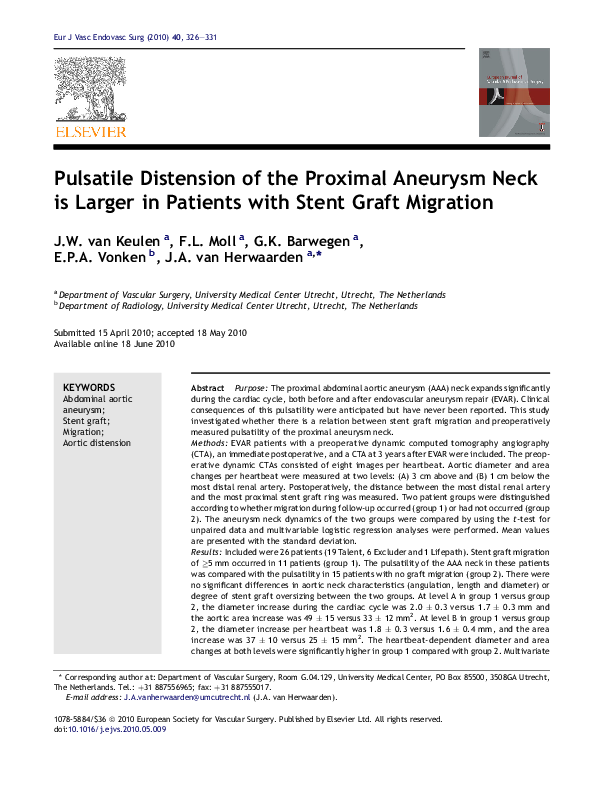 (PDF) Pulsatile Distension of the Proximal Aneurysm Neck is Larger in ...