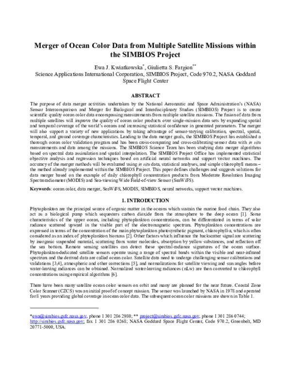 (PDF) Merger of ocean color data from multiple satellite missions ...