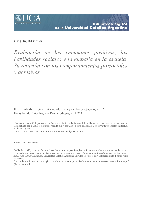 (PDF) Evaluación de las emociones positivas, las habilidades sociales y ...