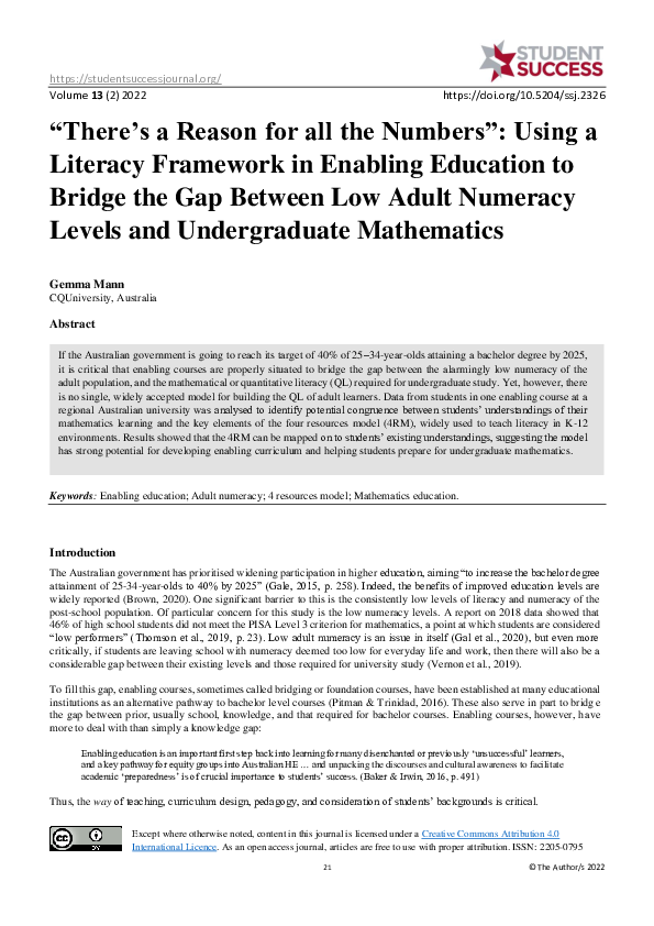 (PDF) “There’s a Reason for all the Numbers”: Using a Literacy ...