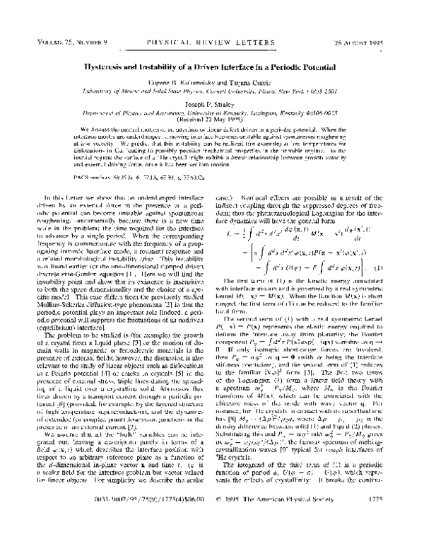 (PDF) Hysteresis and Instability of a Driven Interface in a Periodic ...
