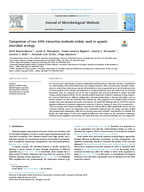 (PDF) Comparison of two DNA extraction methods widely used in aquatic ...