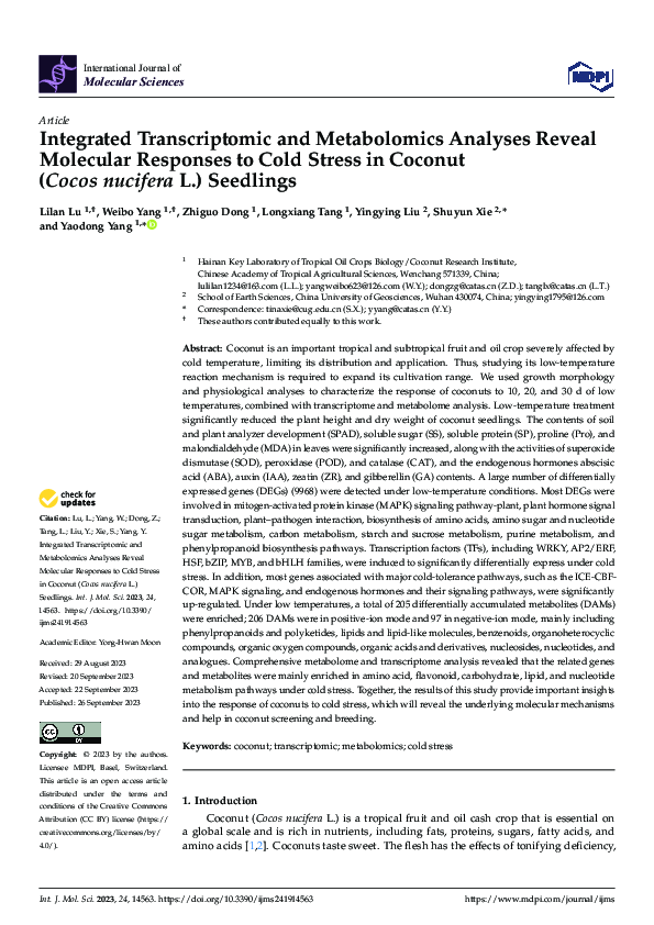 (PDF) Integrated Transcriptomic and Metabolomics Analyses Reveal ...