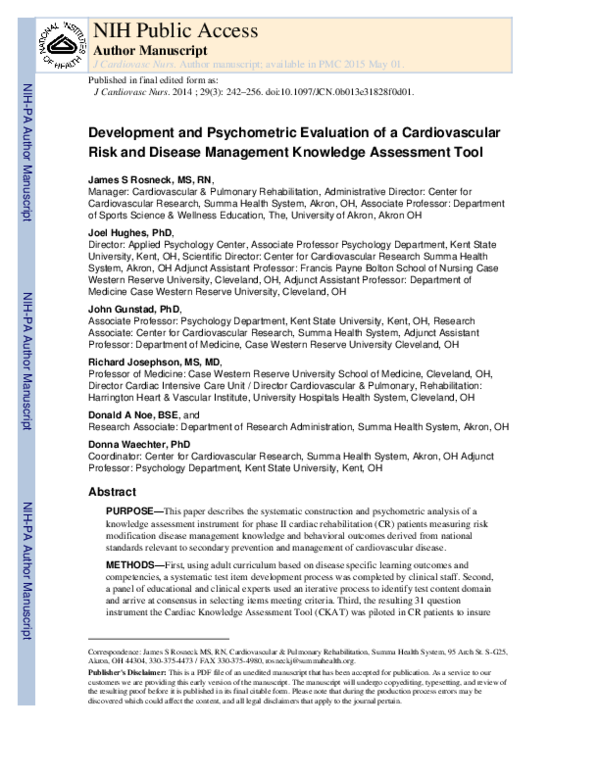 (PDF) Development and Psychometric Evaluation of a Cardiovascular Risk ...