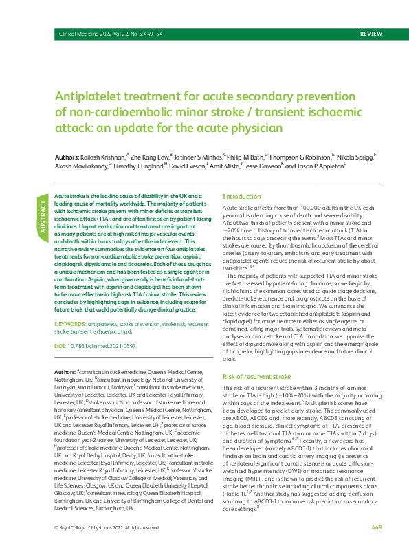 (PDF) Antiplatelet treatment for acute secondary prevention of non ...