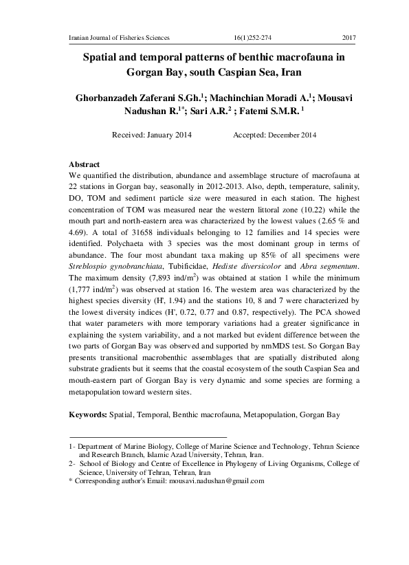 (PDF) Spatial and temporal patterns of benthic macrofauna in Gorgan Bay ...