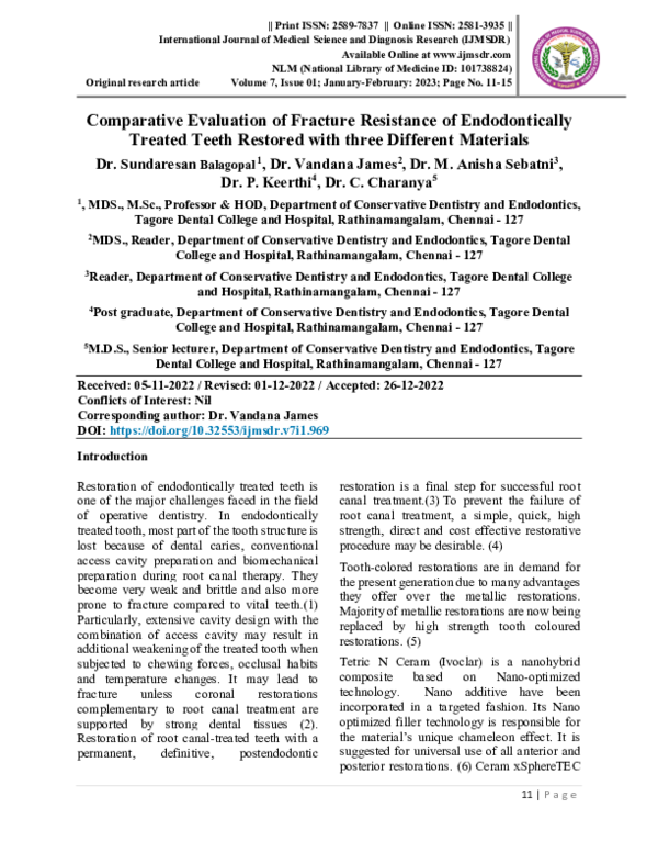 (PDF) Comparative Evaluation of Fracture Resistance of Endodontically ...