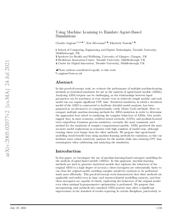 (PDF) Using Machine Learning to Emulate Agent-Based Simulations