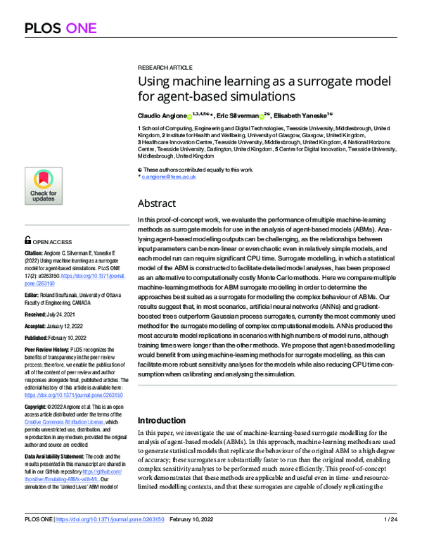(PDF) Using machine learning as a surrogate model for agent-based ...