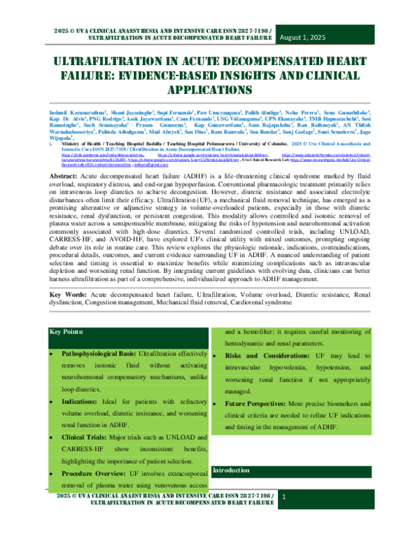 (PDF) Ultrafiltration in Acute Decompensated Heart Failure: Evidence ...