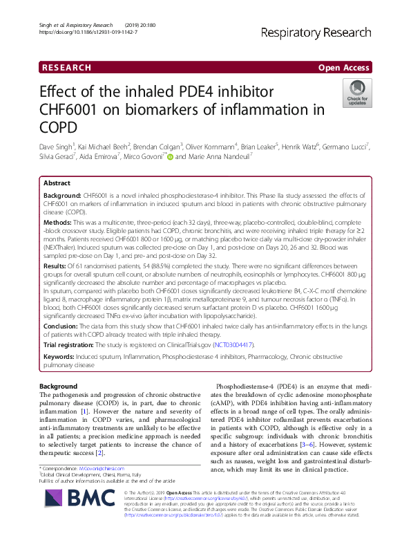 (PDF) Effect of the inhaled PDE4 inhibitor CHF6001 on biomarkers of ...