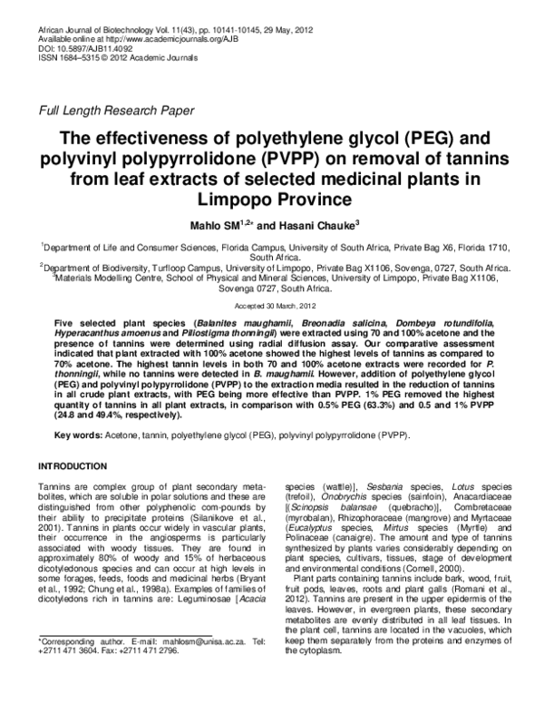 (PDF) The effectiveness of polyethylene glycol (PEG) and polyvinyl ...