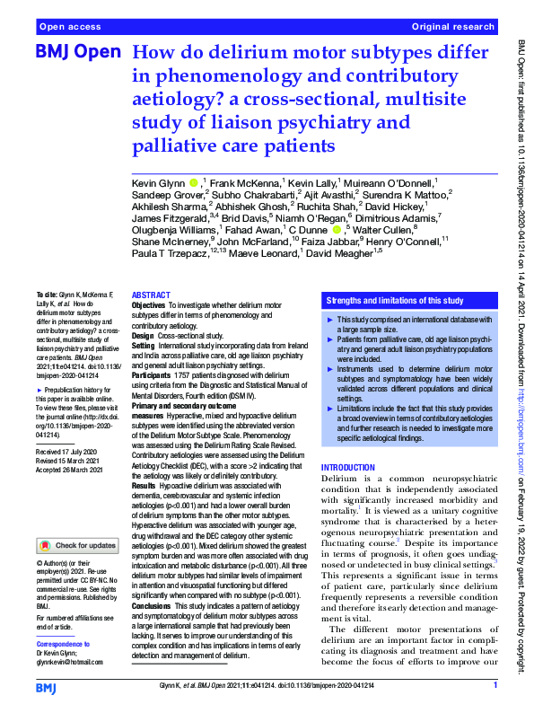 (PDF) How do delirium motor subtypes differ in phenomenology and ...