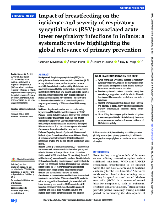 (PDF) Impact of breastfeeding on the incidence and severity of ...