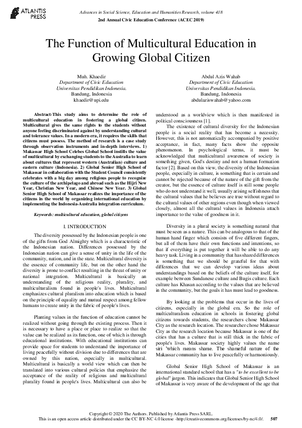 (PDF) The Function of Multicultural Education in Growing Global Citizen