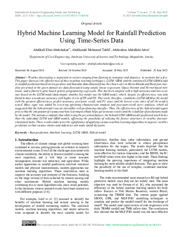 (PDF) Hybrid Machine Learning Model for Rainfall Prediction Using Time ...