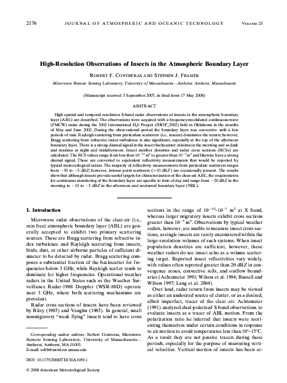 (PDF) High-Resolution Observations of Insects in the Atmospheric ...