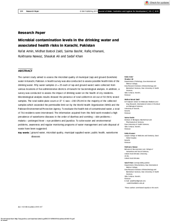 (PDF) Microbial contamination levels in the drinking water and ...