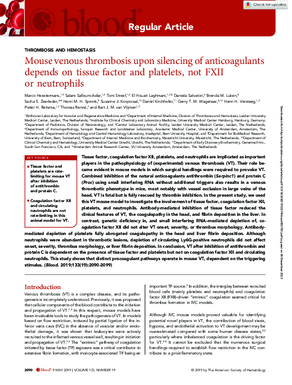 (PDF) Mouse venous thrombosis upon silencing of anticoagulants depends ...