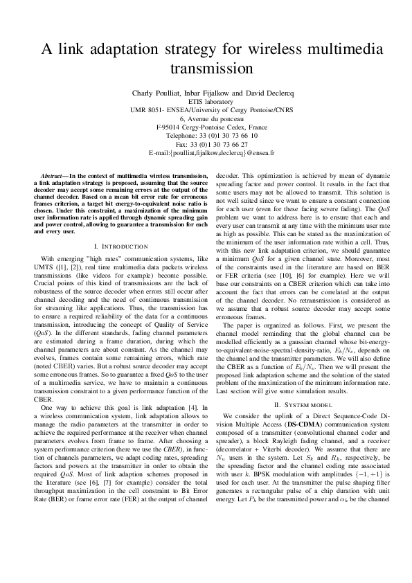 (PDF) A link adaptation strategy for wireless multimedia transmission