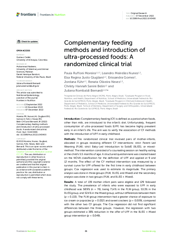 (PDF) Complementary feeding methods and introduction of ultra-processed ...