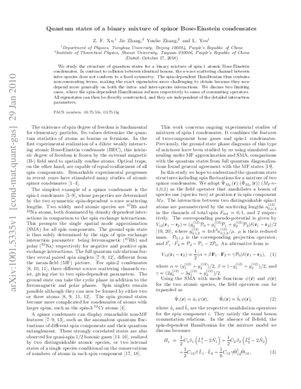 (PDF) Quantum states of a binary mixture of spinor Bose-Einstein ...
