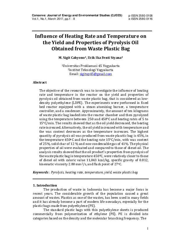 (PDF) Influence of Heating Rate and Temperature on the Yield and ...