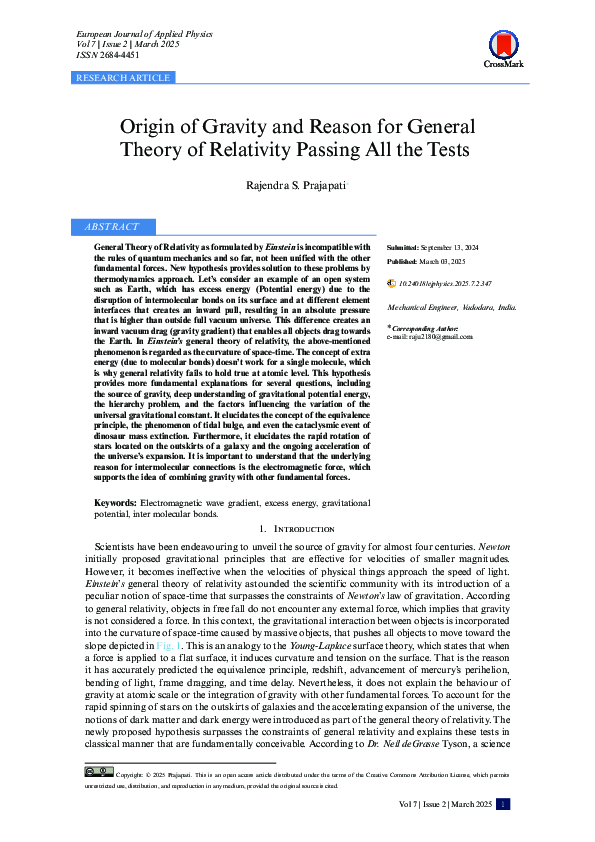 (PDF) Origin of Gravity and Reason for General Theory of Relativity ...
