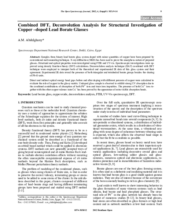 (PDF) Combined DFT, Deconvolution Analysis for Structural Investigation ...