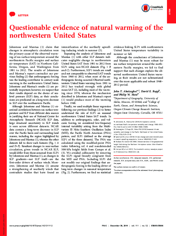 (PDF) Questionable evidence of natural warming of the northwestern ...