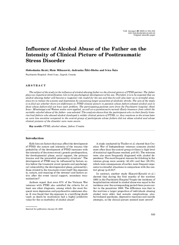 (PDF) Influence of alcohol abuse of the father on the intensity of ...