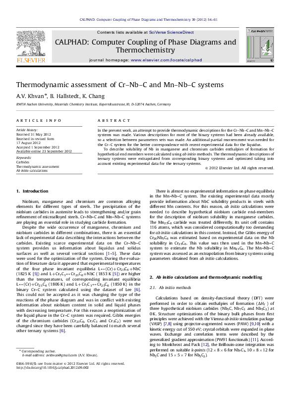 (PDF) Thermodynamic assessment of Cr–Nb–C and Mn–Nb–C systems