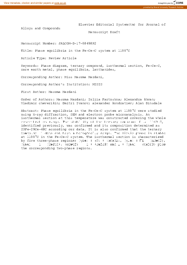 (PDF) Phase equilibria in the Fe-Ce-C system at 1100 °C