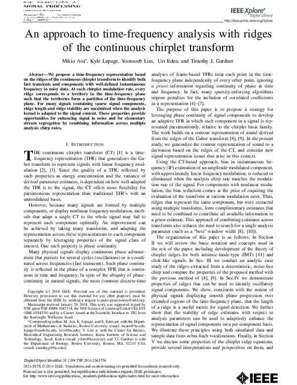 (PDF) An Approach to Time-Frequency Analysis With Ridges of the ...