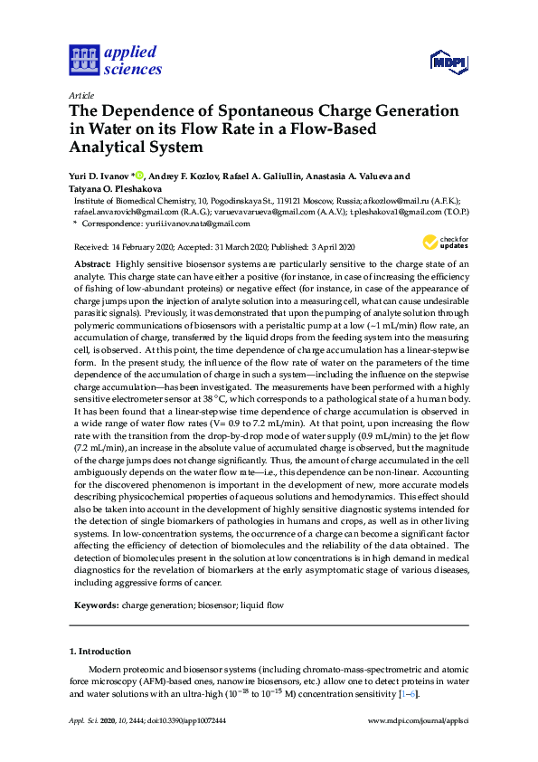 (PDF) The Dependence of Spontaneous Charge Generation in Water on its ...