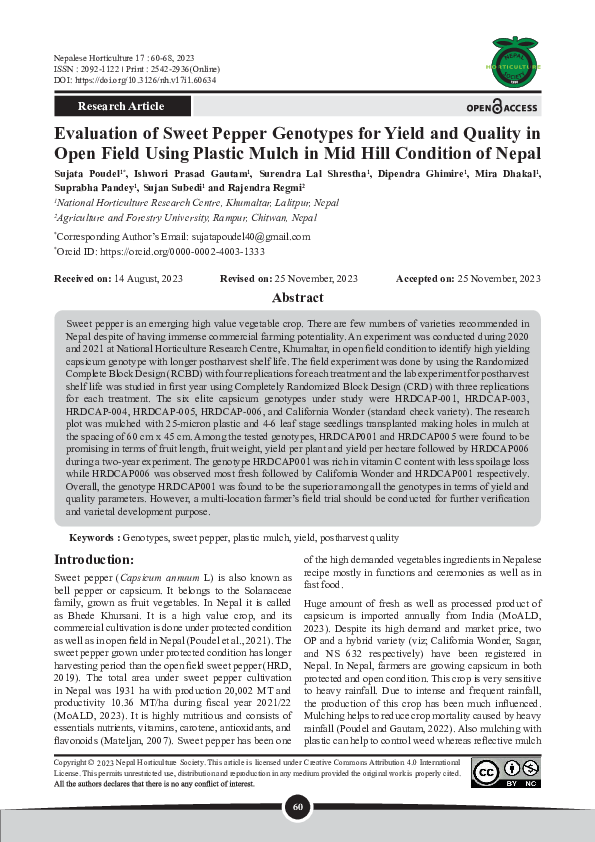 (PDF) Evaluation of Sweet Pepper Genotypes for Yield and Quality in ...