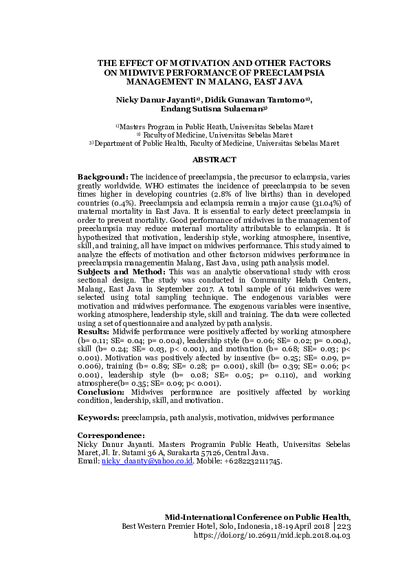 (PDF) The Effect of Motivation and Other Factors on Midwive Performance ...
