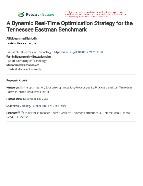 (PDF) A Dynamic Real-Time Optimization Strategy for the Tennessee ...