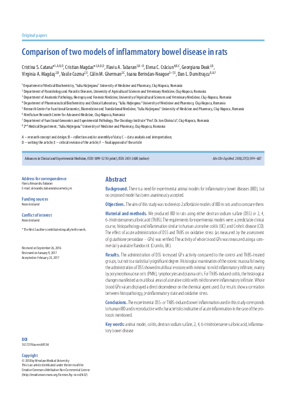 (PDF) Comparison of two models of inflammatory bowel disease in rats