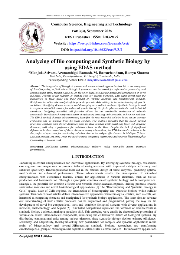 (PDF) Analyzing of Bio computing and Synthetic Biology by using EDAS method