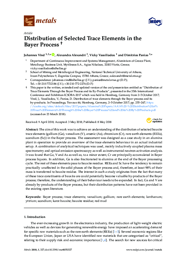 (PDF) Distribution of Selected Trace Elements in the Bayer Process
