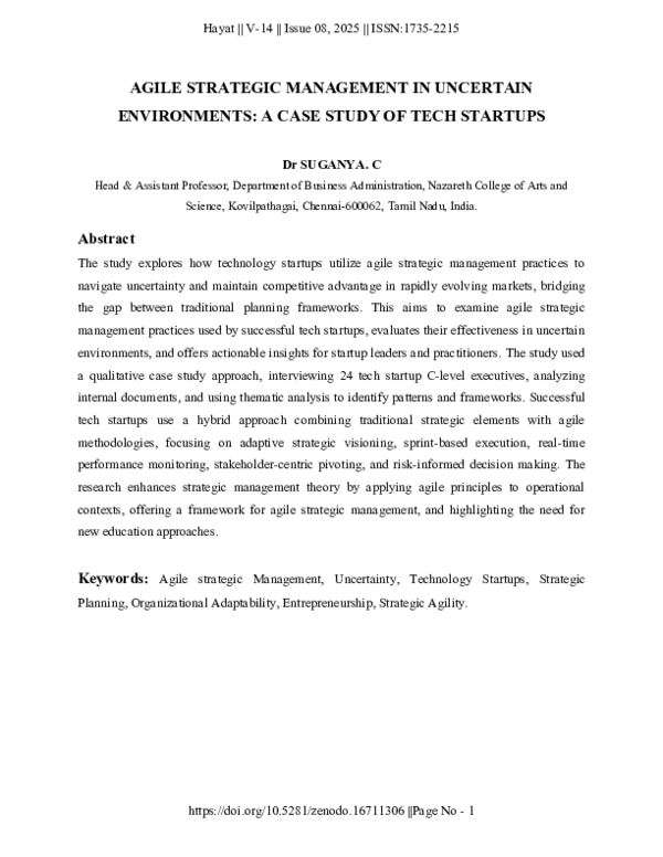 (PDF) AGILE STRATEGIC MANAGEMENT IN UNCERTAIN ENVIRONMENTS: A CASE ...