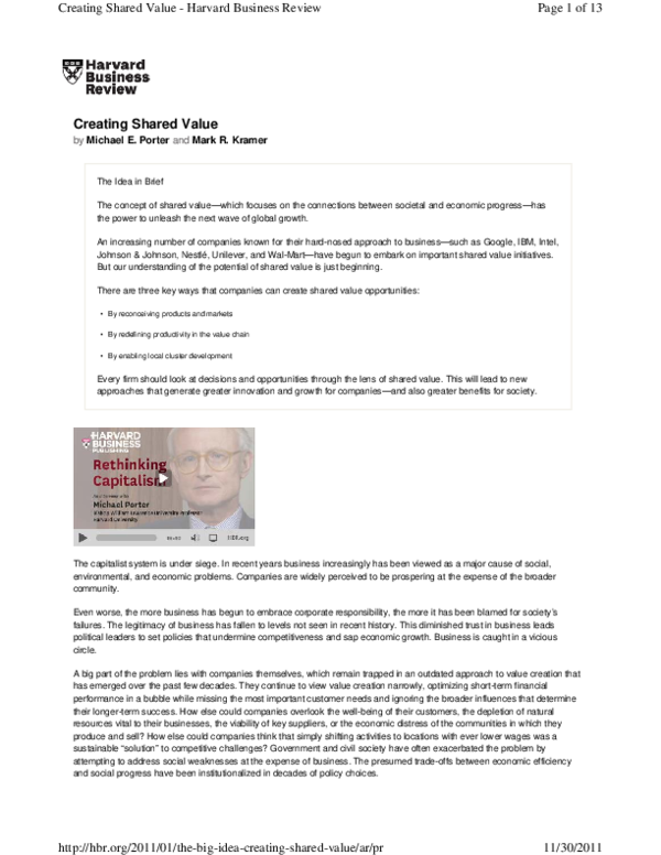(PDF) Creating Shared Value