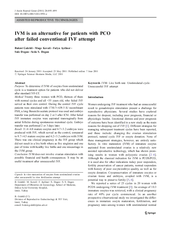 (PDF) IVM is an alternative for patients with PCO after failed ...