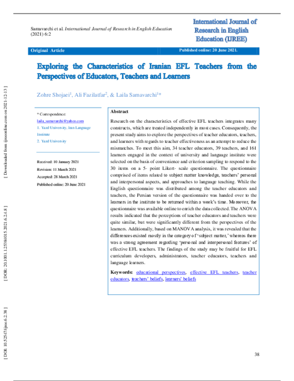 (PDF) Exploring the Characteristics of Iranian EFL Teachers from the ...